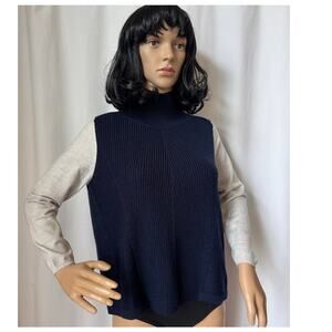 Karen Millen  Mock Neck Wool Blend Sweater navy gray sleeves small